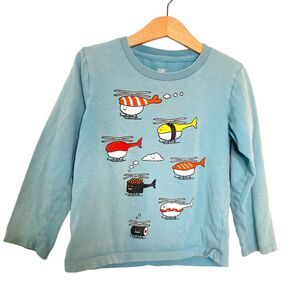 Sushi Graphic Printed Long Sleeve T Shirt Unisex Size 5 Blue Airplane